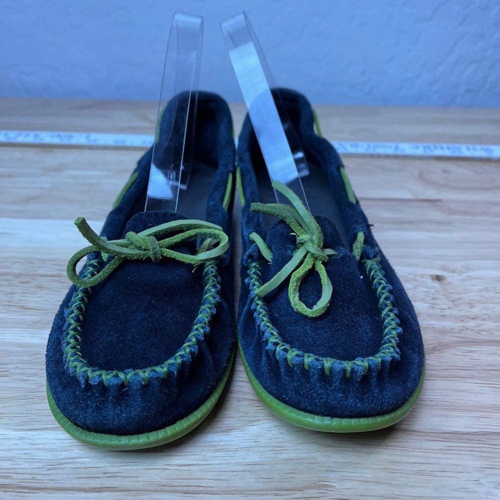 MINNETONKA Blue Leather boat Laced Moccasin Driving Mocs  Flats 8 - Picture 10 of 15